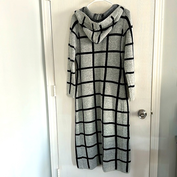 Hooded Long Cardigan Sweater, Size S, Color Gray and Black - Picture 7 of 7